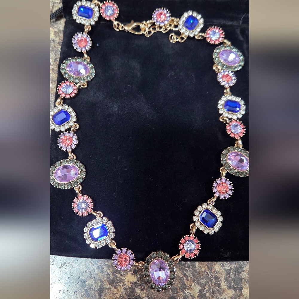 Muti Color Stones Gold Tone Necklace With Dustbag
